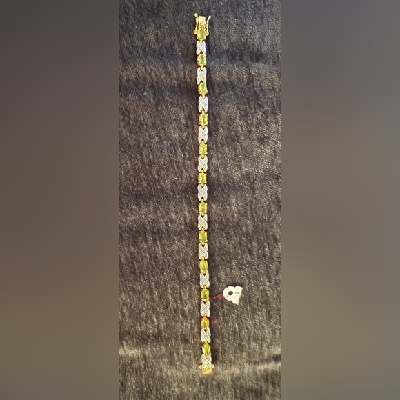 Vintage Sterling silver peridot bracelet micro pave diamonds marked piece - Picture 5 of 5